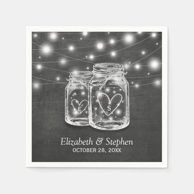 Servilleta De Papel Mason Jar String ilumina Chalkboard Wedding Shower (Anverso)