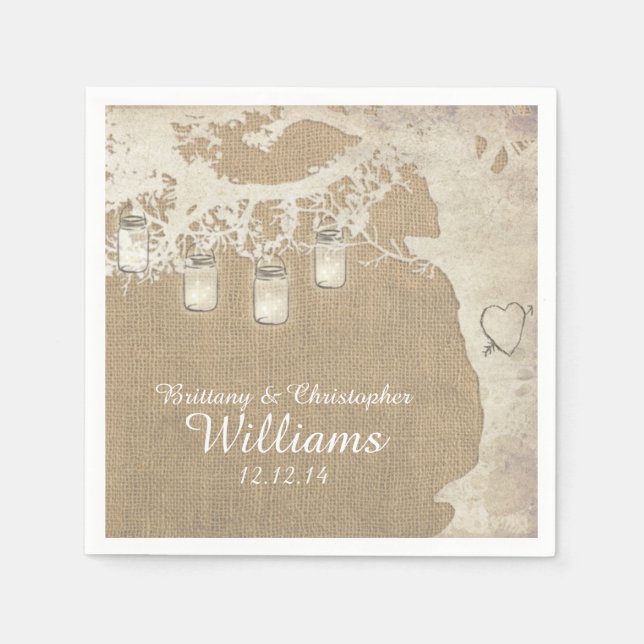 Servilleta De Papel Mason Jar String Lights Tree Burlap Napkins (Anverso)