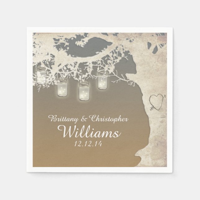 Servilleta De Papel Mason Jar String Lights Tree Sunset Napkins (Anverso)