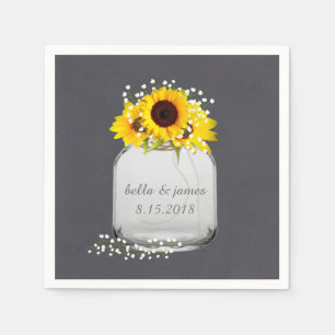 Servilleta De Papel Mason Jar Sunflower Boda Papel Napkins