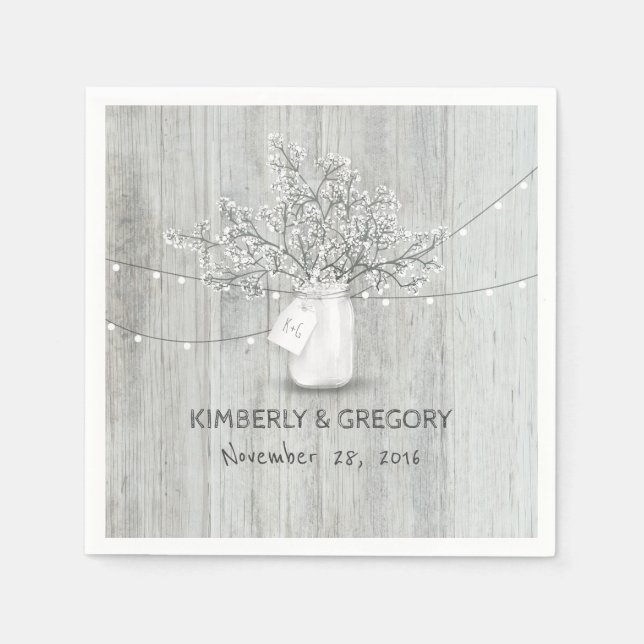 Servilleta De Papel Mason Jar, un Boda del Breath Barn de Madera Rústi (Anverso)
