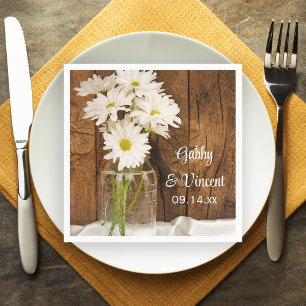 Servilleta De Papel Mason Jar y White Daisies Barn Boda