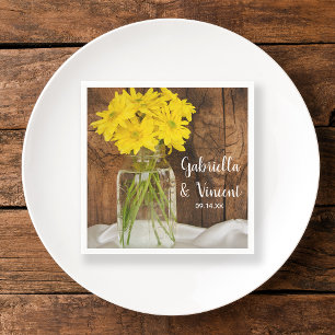 Servilleta De Papel Mason Jar y Yellow Daisies Country Barn Boda