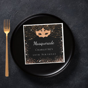 Servilleta De Papel Masquerade black gold glitter birthday party 