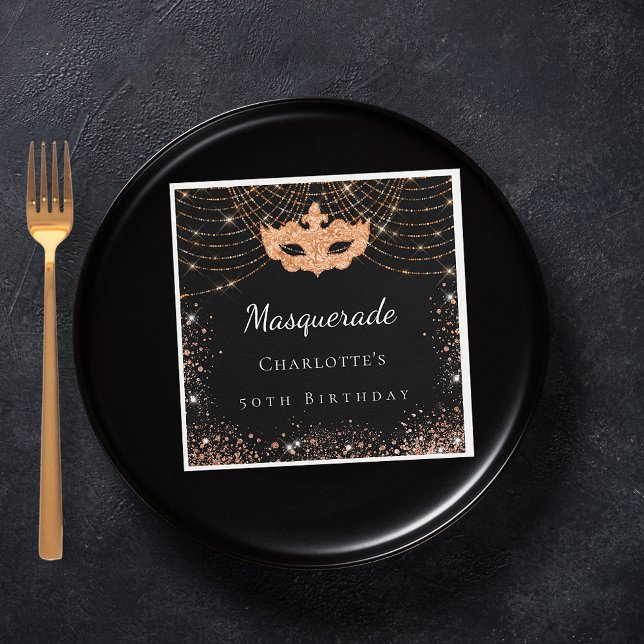 Servilleta De Papel Masquerade black gold glitter birthday party  (Subido por el creador)
