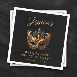 Servilleta De Papel Masquerade Black Gold Sweet 16 Birthday Party