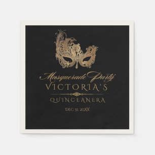 Servilleta De Papel Masquerade Quinceanera Moda Oro Negro