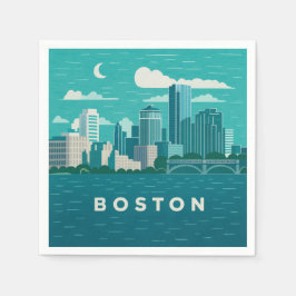 Servilleta De Papel Massachusetts Night Cityscape | Boston City