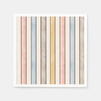Servilleta De Papel Matching, Subdued Pink, Yellow and Blue Stripes