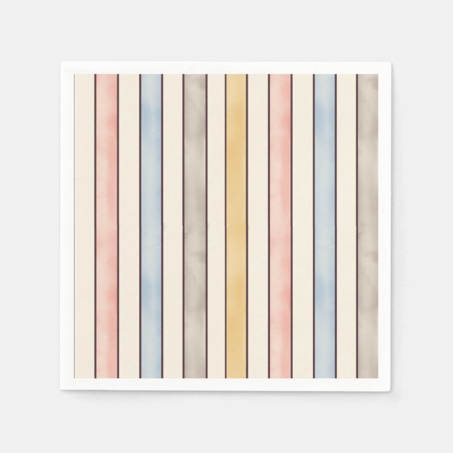 Servilleta De Papel Matching, Subdued Pink, Yellow and Blue Stripes (Anverso)