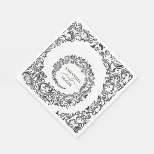 Servilleta De Papel Matrimonio Damasco blanco y negro