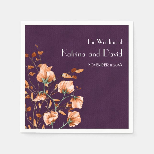 Servilleta De Papel Matrimonio de caída floral de simple Naranja morad (Anverso)