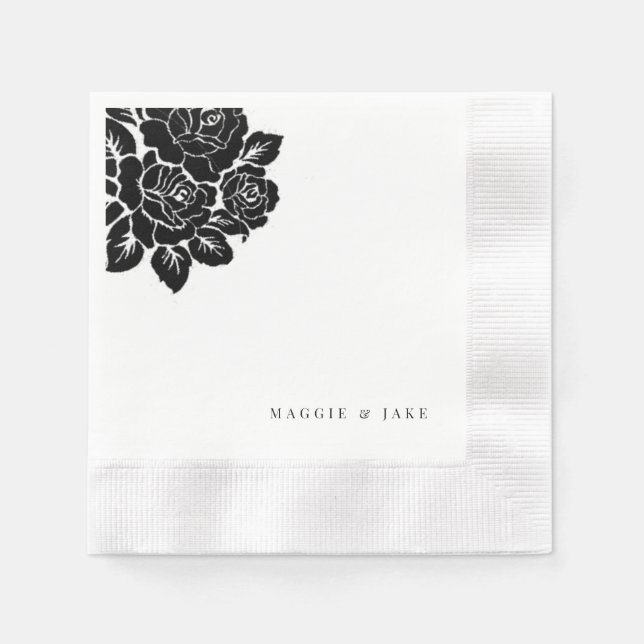 Servilleta De Papel Matrimonio de Damasco Blanco y Negro (Anverso)