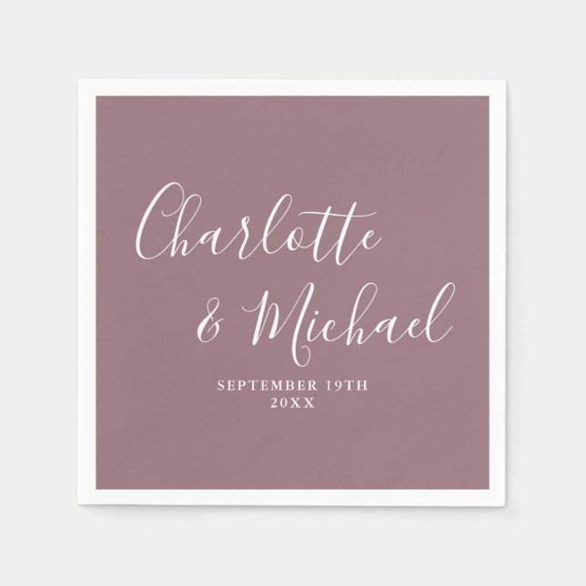 Servilleta De Papel Mauve Elegant Signature Script Boda (Anverso)