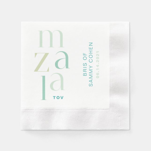 Servilleta De Papel Mazal Tov felicita al hebreo verde moderno (Anverso)