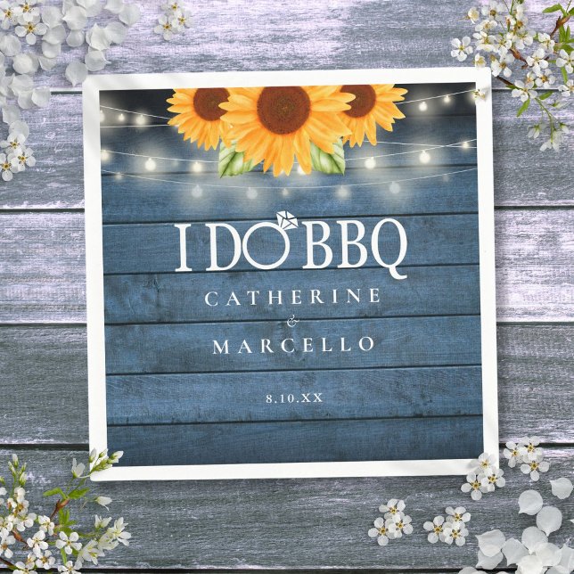 Servilleta De Papel Me Caso Barbacoa Rustico Madera Girasoles Fiesta d (I Do BBQ Rustic Wood Sunflowers Engagement Party Napkins)