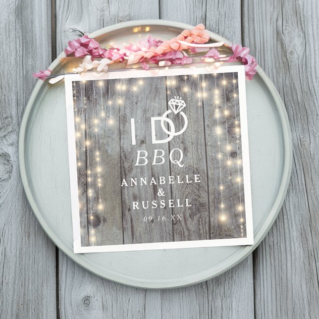 Servilleta De Papel Me caso Luces Rústicas Madera Boda (I do BBQ Rustic Lights Wood Engagement Napkins)