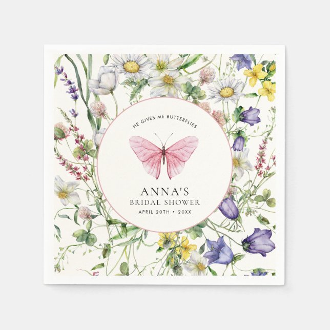 Servilleta De Papel Me Da Mariposas Ducha De Novias Rosa (Anverso)