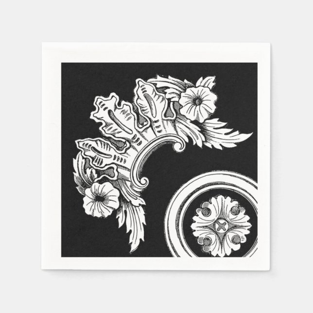 Servilleta De Papel Medallón de flor de adorno gótico antiguo blanco n (Anverso)