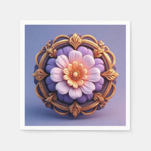 Servilleta De Papel Medallón floral lila estilo floral barroco
