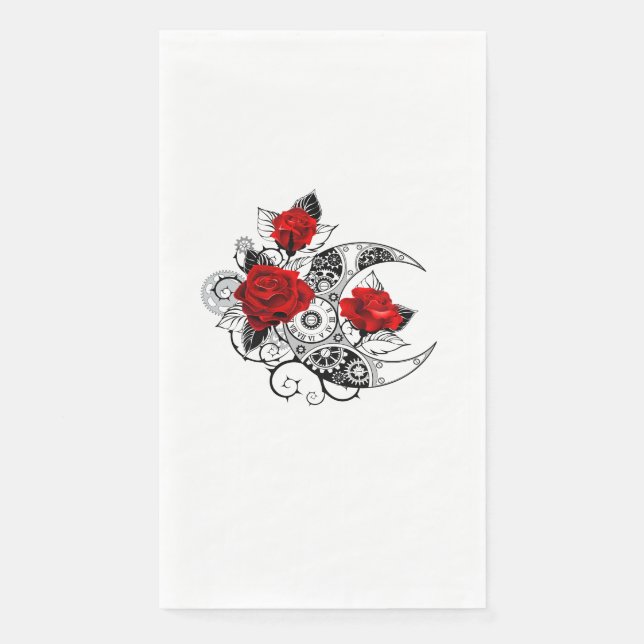Servilleta De Papel Media luna mecánica con rosas rojas (Anverso)