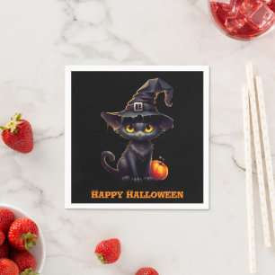 Servilleta De Papel Medianoche La Brujería Halloween De Gato Negro