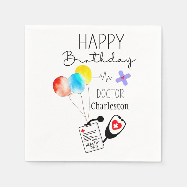 Servilleta De Papel Médica Feliz cumpleaños, globos planos (Anverso)