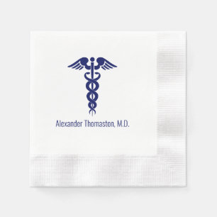 Servilleta De Papel Médico Caduceo Nombre Profesional Azul