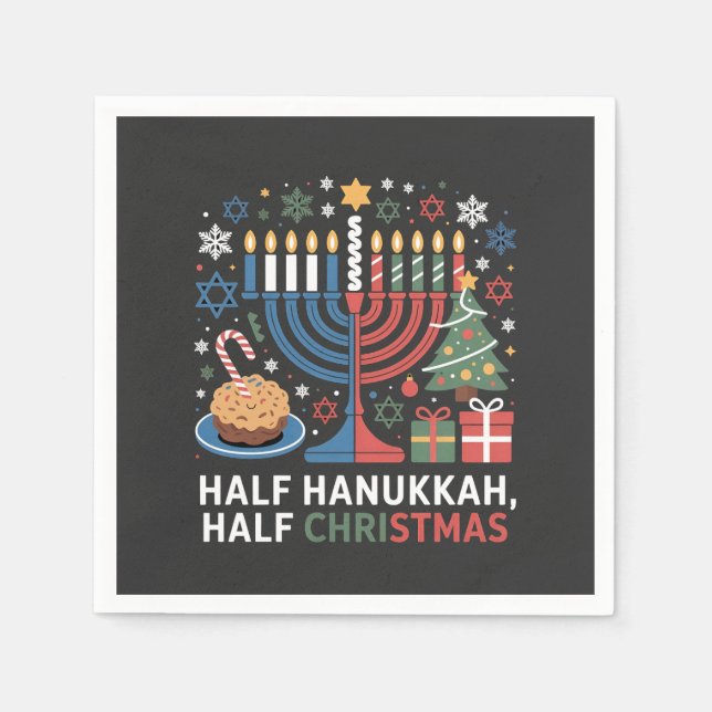 Servilleta De Papel Medio Navidad Mitad Hanukkah Christmukkah Funny (Anverso)