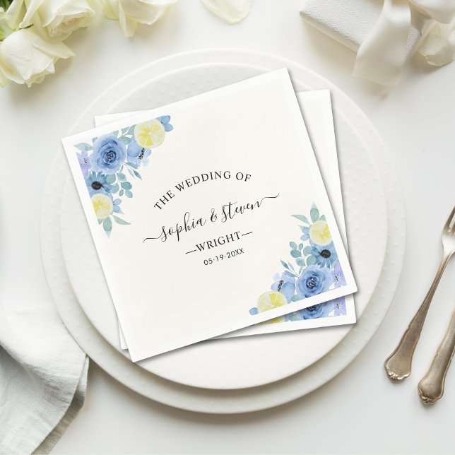 Servilleta De Papel Mediterranean Blue & Lemon Wedding (Subido por el creador)