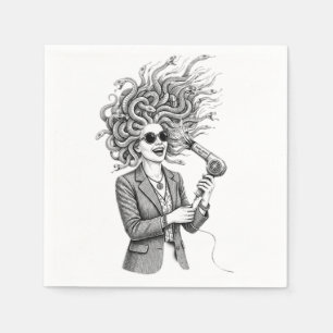 Servilleta De Papel Medusa Moderna Usando Secador de Pelo Divertida Il