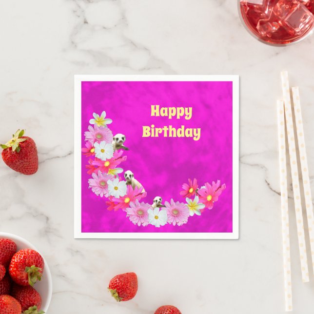 Servilleta De Papel Meerkat Y Flores Bebés, servilletas De Papel De Cu (In situ)