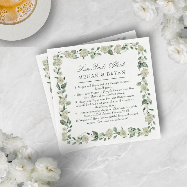 Servilleta De Papel Megan Elegant Wedding Receptor Fun Facts Cocktail (Entertain your guests with your love story with these fun cocktail napkins)