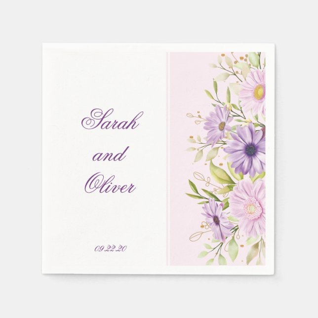 Servilleta De Papel Mejor Boda morado floral (Anverso)