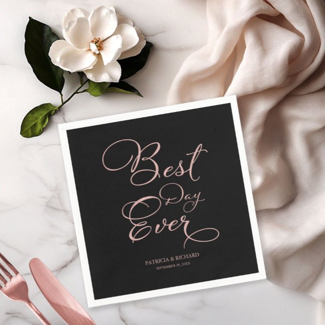Servilleta De Papel Mejor Día Rosa  Boda Relieve metalizado dorado (Subido por el creador)