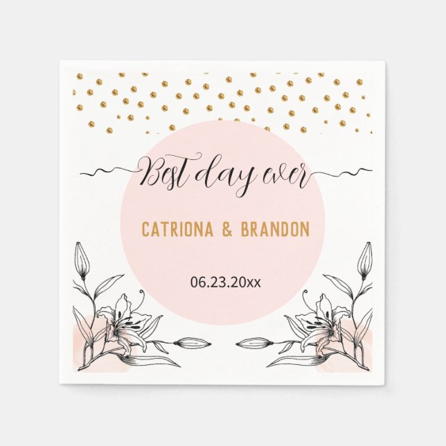 Servilleta De Papel Mejores puntos dorados de flores negras rosadas de (Anverso)