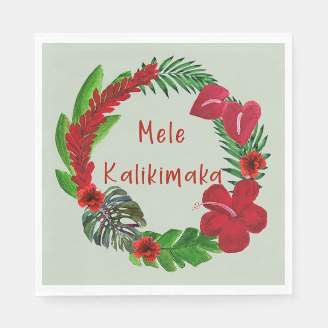 Servilleta De Papel Mele Kalikimaka Tropical Wreath (Anverso)