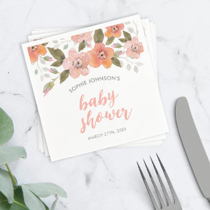 Servilleta De Papel Melocotón floral delicado Baby Shower
