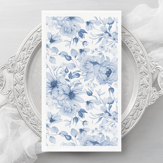 Servilleta De Papel Melodía azul y blanco y acuarela de flores (Subido por el creador)