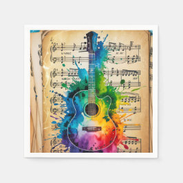 Servilleta De Papel Melodía colorida: Guitarra pintada sobre música vi