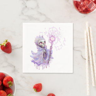 Servilleta De Papel Melodías mágicas del lindo esqueleto morado.