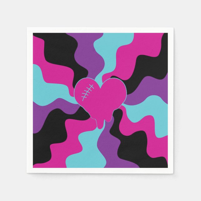 Servilleta De Papel Melt cardíaco - rosa, púrpura, azul y negro (Anverso)