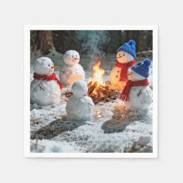 Servilleta De Papel Melting Snowmen Around a Campfire