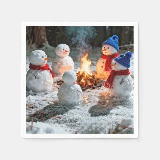 Servilleta De Papel Melting Snowmen Around a Campfire (Anverso)