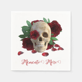 Servilleta De Papel Memento Mori. Cráneo con rosas rojas