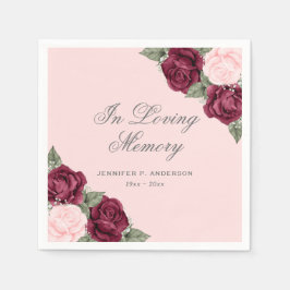 Servilleta De Papel Memorial funerario floral de color rojo rosa