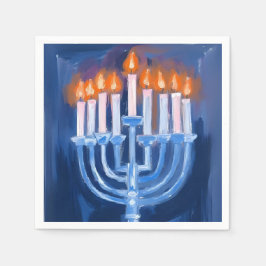 Servilleta De Papel Menorá Azul Hanukkah Acuarela Fiesta