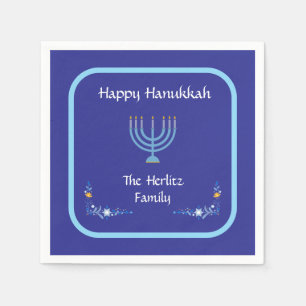 Servilleta De Papel Menorá de HANUKKAH azul personalizar NOMBRE