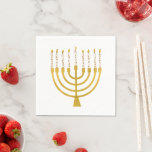 Servilleta De Papel Menorah Hanukkah Boda de velas celestes<br><div class="desc">Relieve metalizado de oro falso menorah velas para su celebración de Hanukkah. Ilustracion menorah caprichoso con estrellas blancas cubiertas de velas celestiales sobre un falso atril de velas menorah dorado. Hanukkah,  elegante boda estrella de Menorah,  ilustró regalos de diseño y productos de papel.</div>