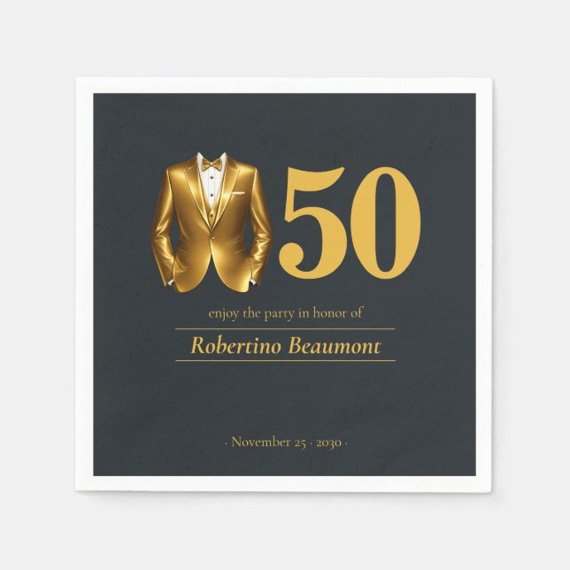 Servilleta De Papel Men's Elegant Tuxedo Gold Black 50th Birthday (Anverso)